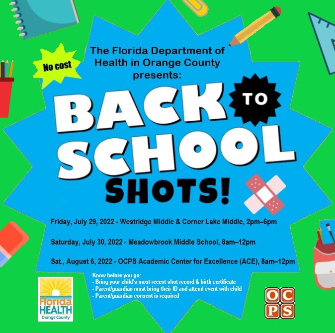 Last 3 Days of the School Immunizations for OCPS Kindergarteners and